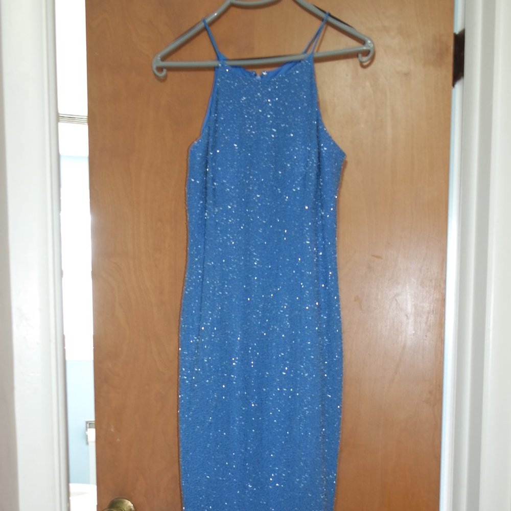 Marina Bressler Light-Blue Sequin Evening Gown